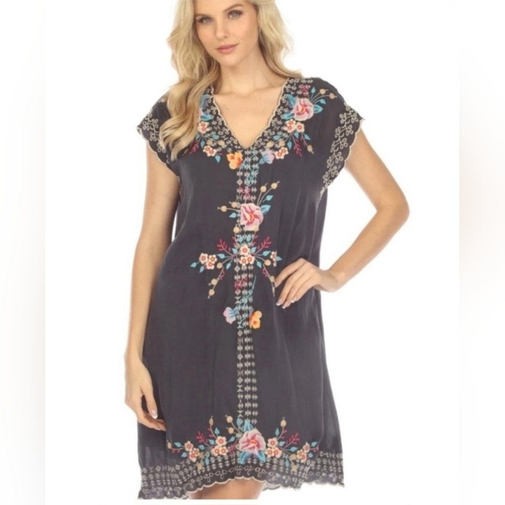 JOHNNY WAS KEVA FLORAL EMBROIDERED TUNIC DRESS. - Picture 2 of 5